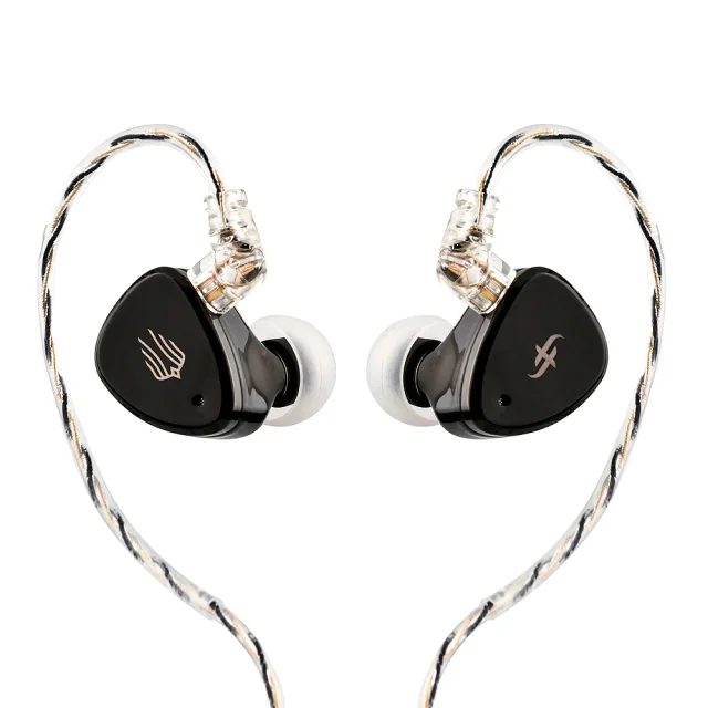 Par de IEMs SIMGOT EM6L pretos com cabo transparente